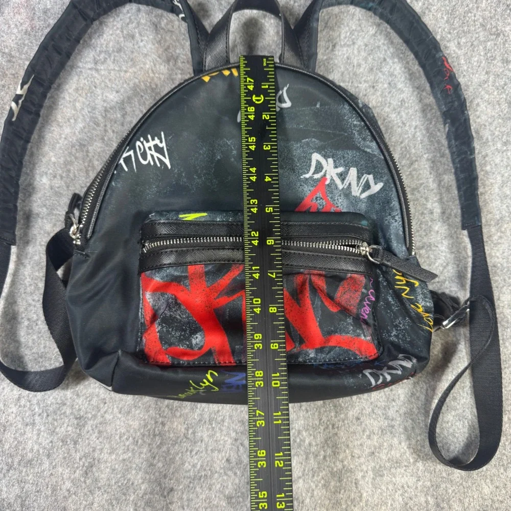 DKNY Mini Backpack Black Nylon Graffiti Print Streetwear Urban Logo Bag